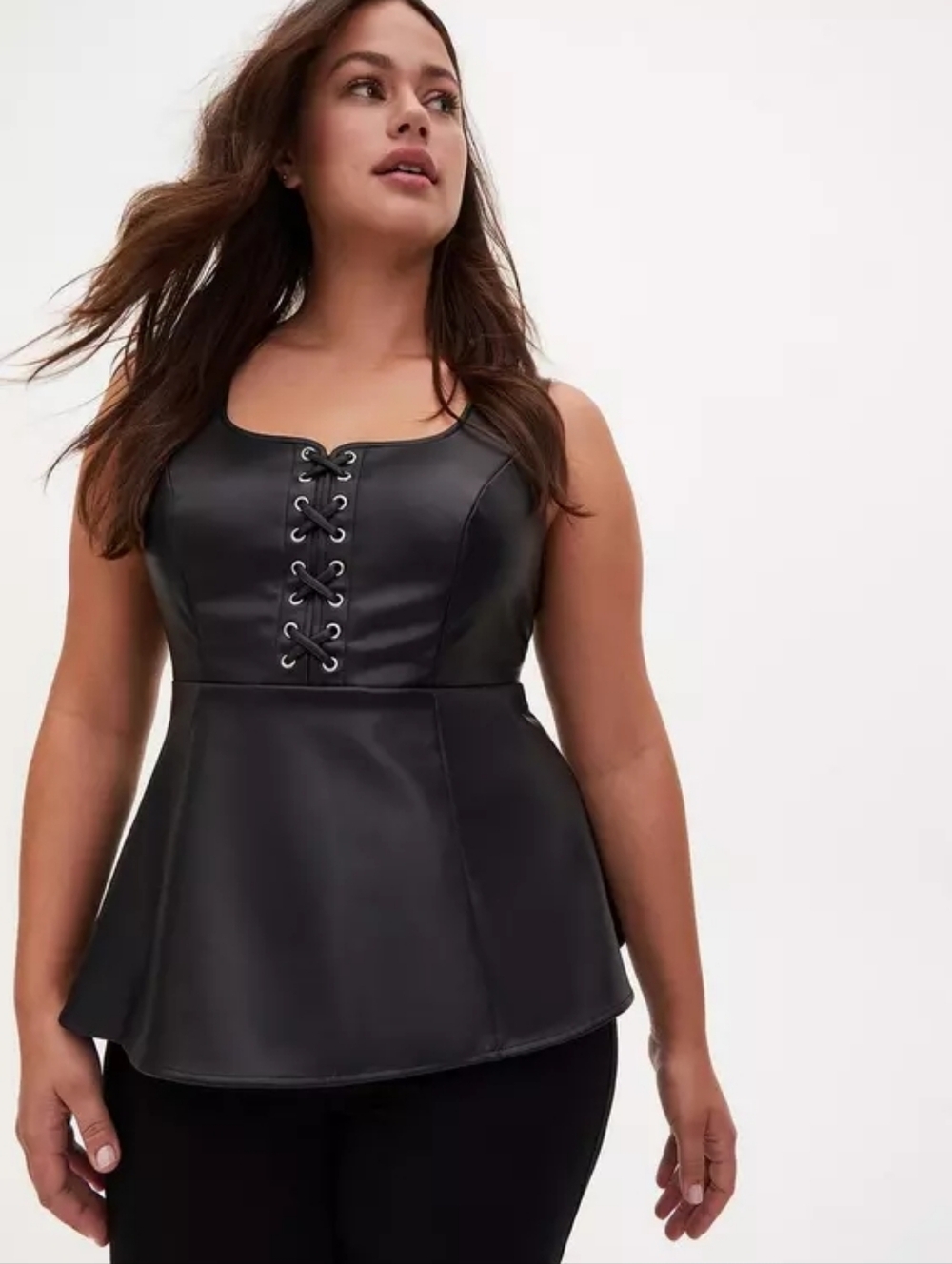 Torrid Black Faux Leather Lace-Up Peplum Top 0X